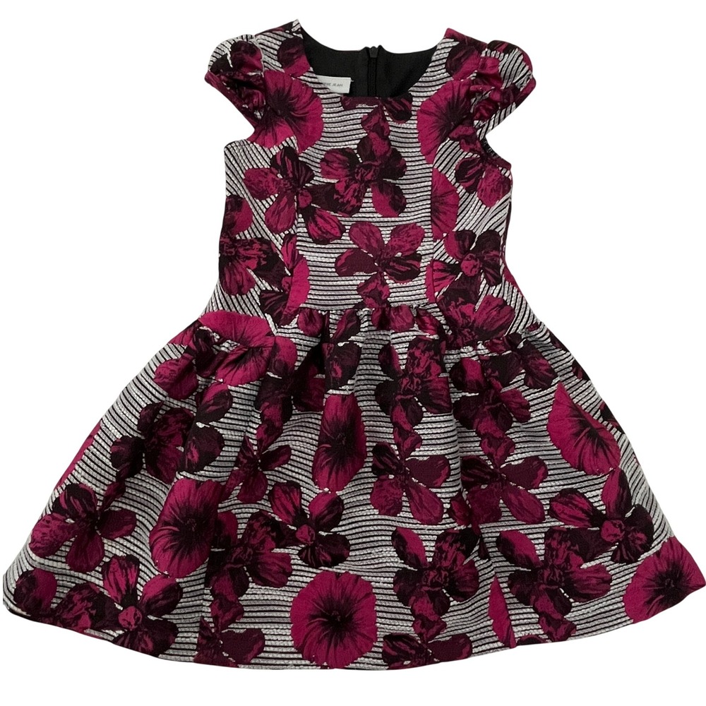 Bonnie Jean Floral Jacquard Fit and Flare Dress Size 4 Fuchsia Cap Sleeve
